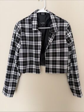 Miss Selfridge Black & White Plaid Cropped Blazer Jacket
